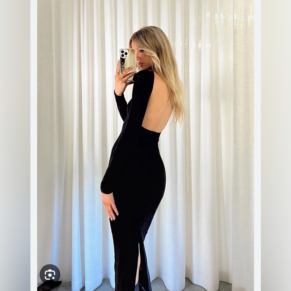 Princess Polly Black Long-Sleeve Backless Midi Dress